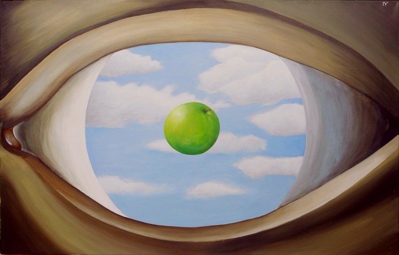  Faux miroir Ren Magritte, 1928.  Copie, interprtation 2013 par Franois Vannier Genainville  95420 Val dOise Atelier du pommier des jeudis soirs