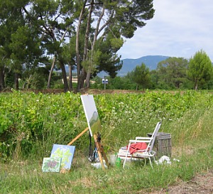 mon installation  le long de l'alle des pins de Saint Pierre de Vassols. 